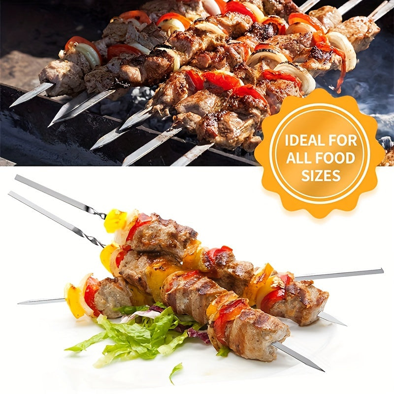 Set of stainless steel barbecue skewers - available in sets of 30 or 50 pieces. These reusable metal kebab sticks are durable, easy to clean, and heat-resistant for grilling meats. Perfect for outdoor camping, picnics, and backyard BBQs.