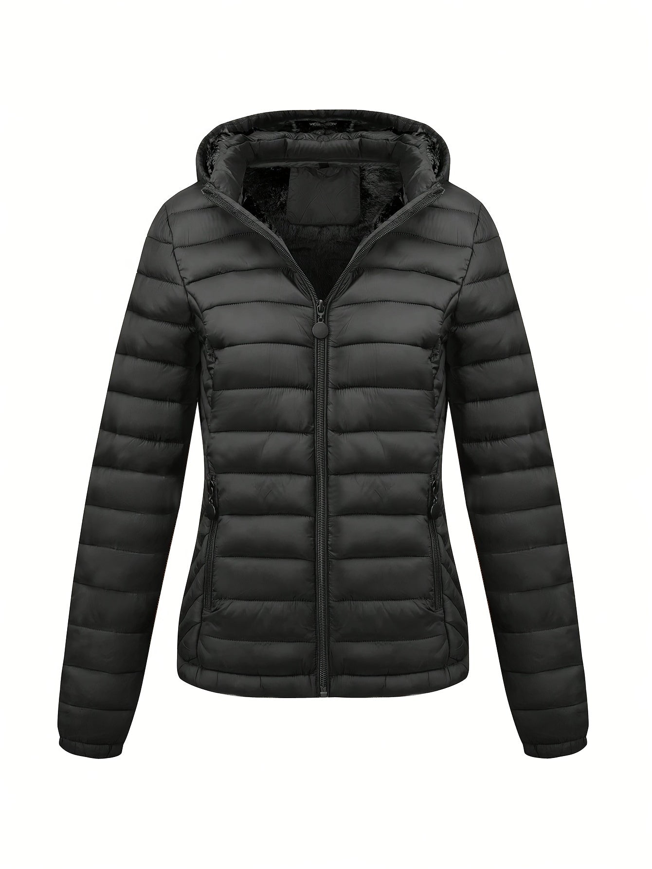 Simple hooded coat for women, perfect for autumn and winter, with pockets for easy commuting.