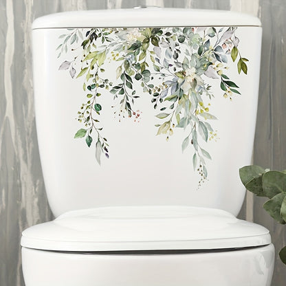 Set of 2 plant-themed toilet stickers for decoration, waterproof and removable, suitable for bathroom toilets. Dimensions: 26.92x31.75cm each.