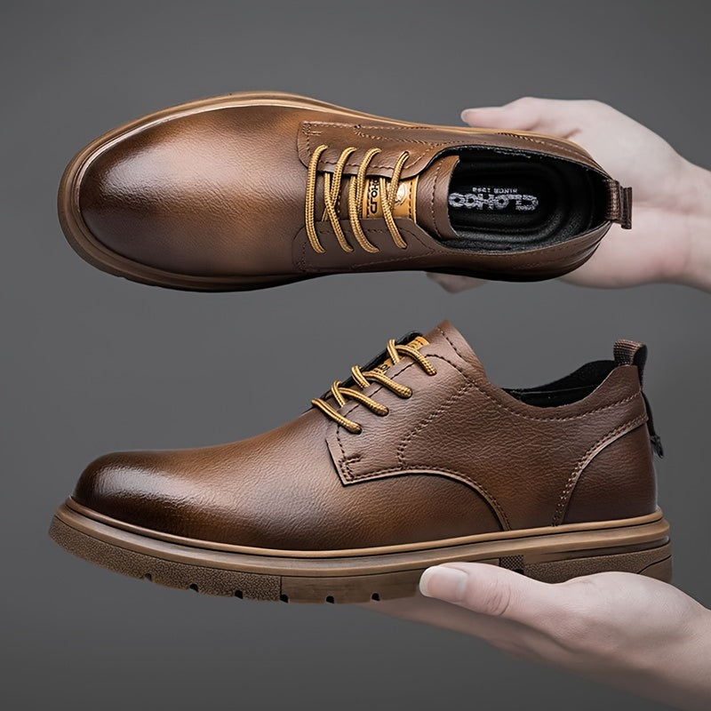 Men's split leather lace-up casual shoes with breathable and anti-skid soft soles, suitable for business office.