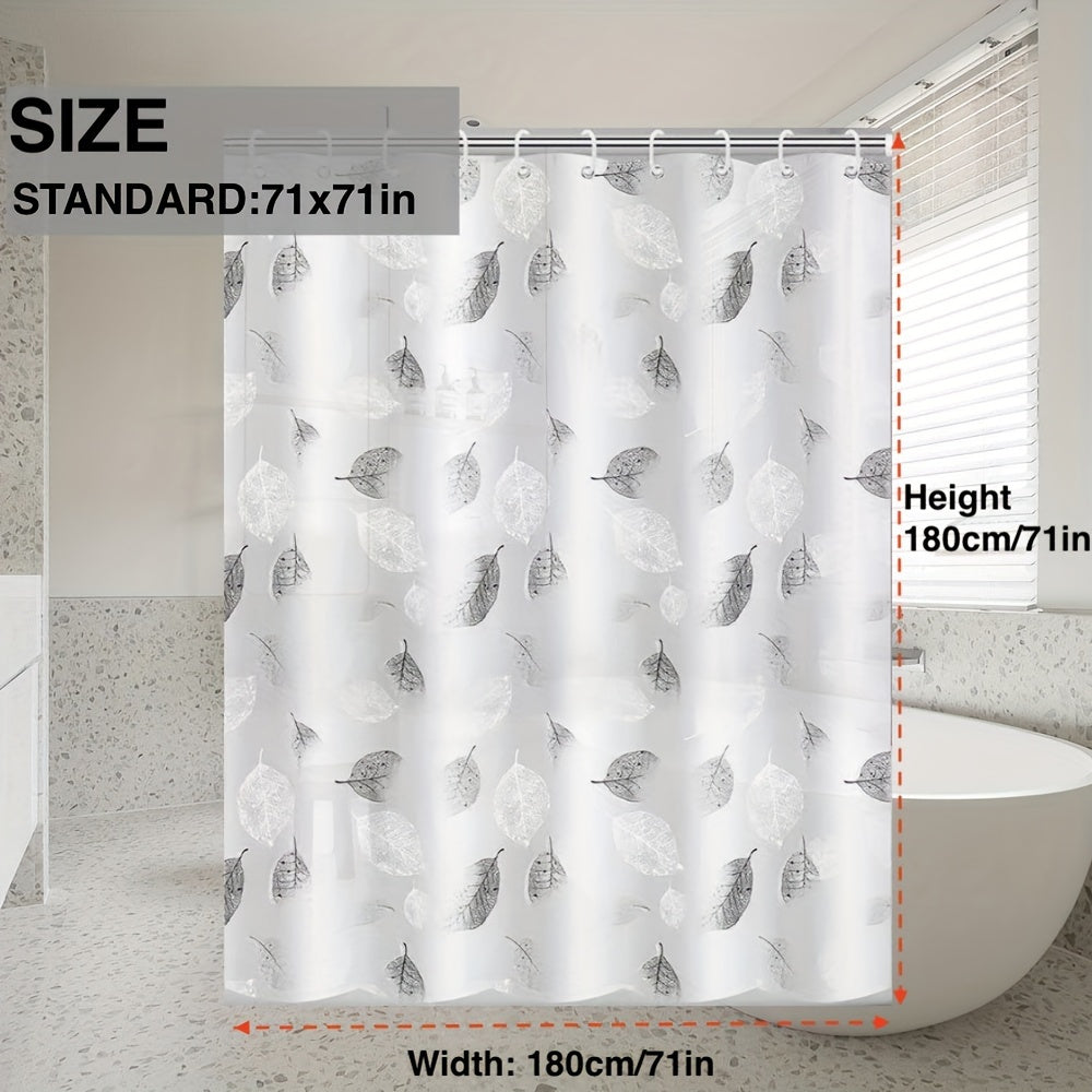 Lightweight plastic shower curtain with hooks and metal grommets, suitable for bathroom and window decoration.