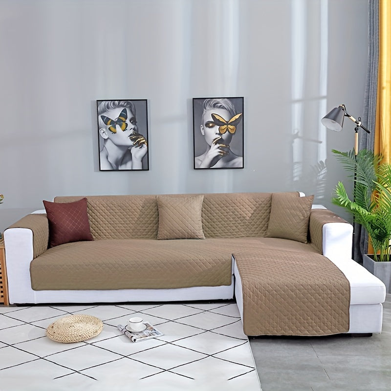 Waterproof and dustproof sofa cover for L shape sofas, pet-friendly and double-sided, perfect for living rooms, offices, and home decor.