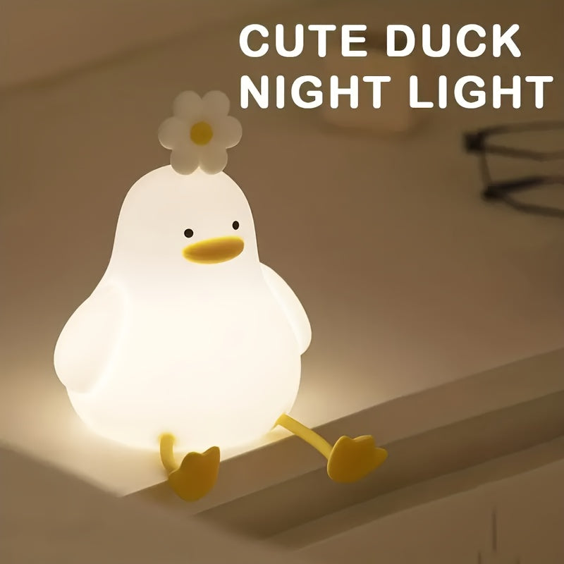 Charming Flower Duck LED Night Light - Rechargeable with Adjustable Brightness, Ideal for Setting a Relaxing Bedroom Ambiance & Thoughtful Gift Option