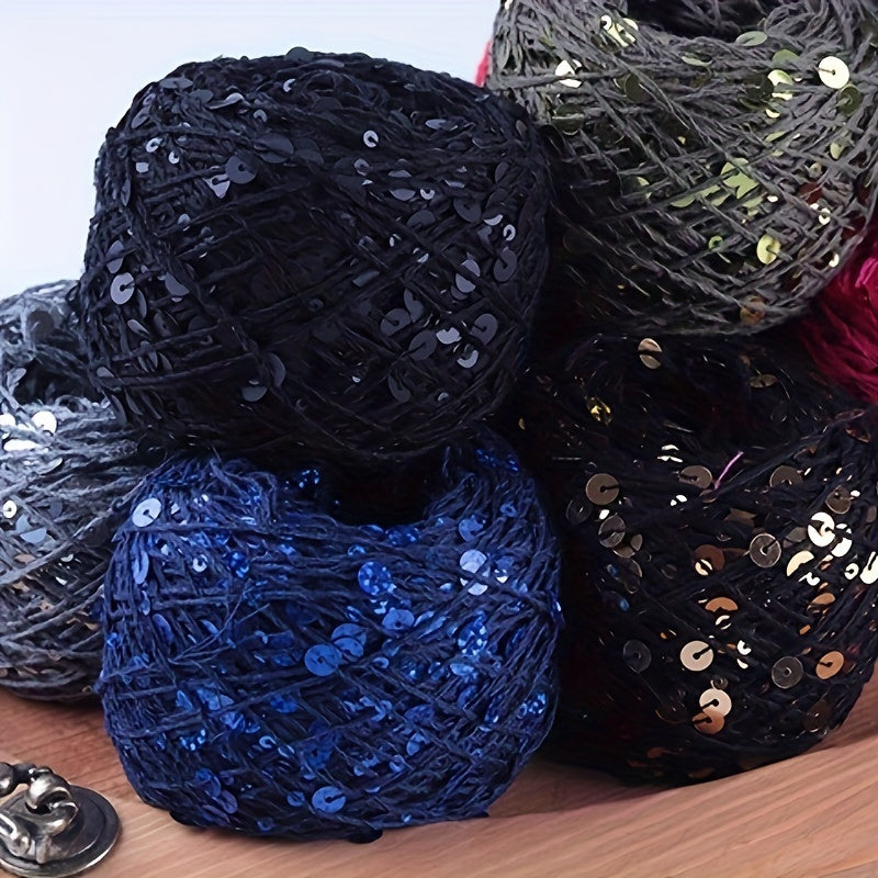 50g of sequin cotton yarn in 3mm and 6mm, perfect for hand sewing and crafts. Available in a variety of vibrant colors for fashion crafting.