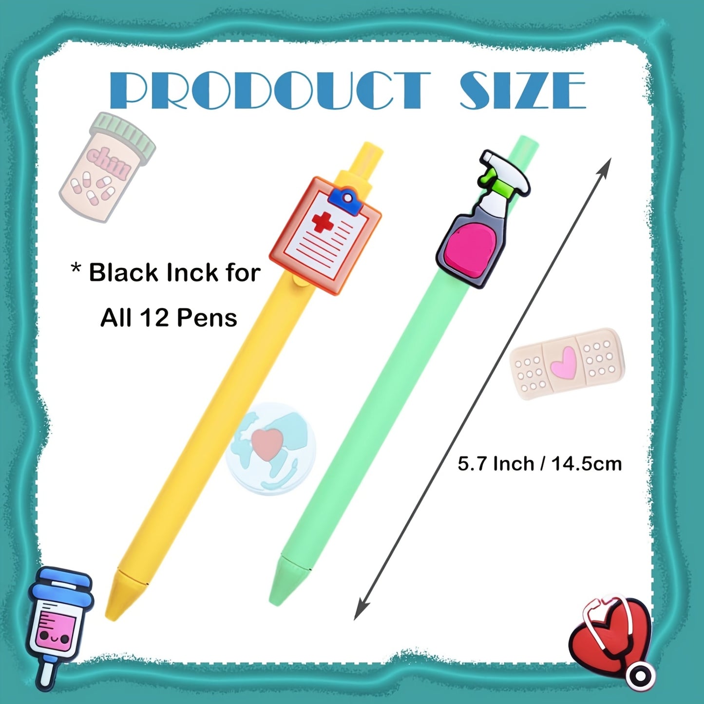 8/12 Cute Nurse Themed Pen Set - Perfect gift for nurses, medical students, and assistants for Nurses Week and Thanksgiving