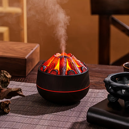 Charcoal fire humidifier with USB power and night light - ideal for home and bedroom ambiance.