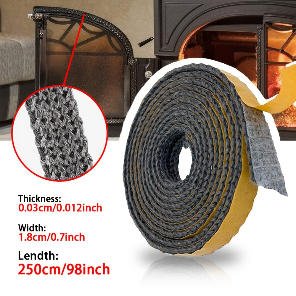 Black self-adhesive glass chimney door seal tape, measuring 2.5 meters, suitable for fireplace fan accessories and stove wall sealing. Can be used as a replacement gasket wire.