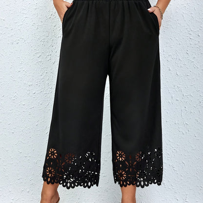 High waist wide leg pants with slant pockets, plus size, elegant style, women's commuter clothing.