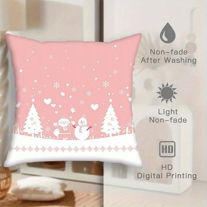 Set of 2 Pink Christmas Throw Pillow Covers, 45.72x45.72 cm, Made of Soft Polyester Fabric, High Definition Digital Printing, Square Cushion Case Perfect for Living Room, Bedroom, Car - Machine Washable