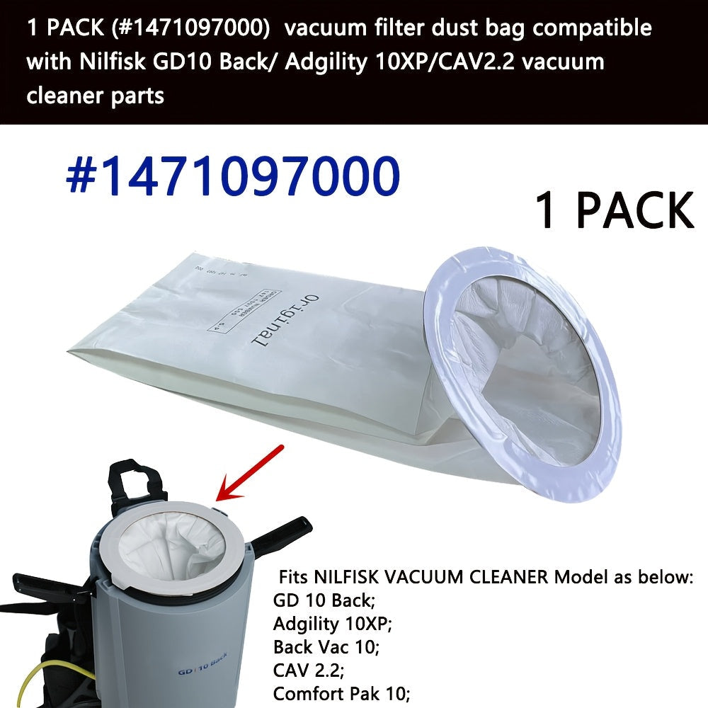 Compatible with Nilfisk GD10/Adgility 10XP/CAV2.2, this vacuum cleaner dust bag is made from a mixture of paper and cloth materials. It boasts high efficiency filtration and a durable design.