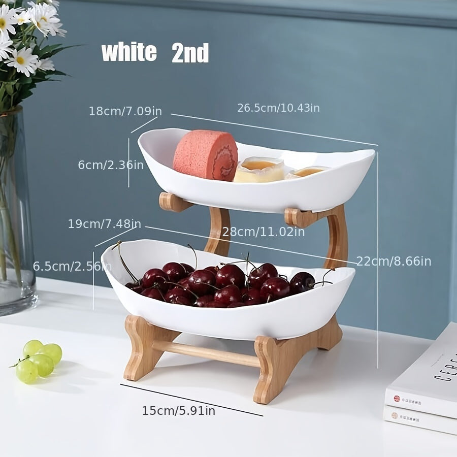 Two-tier/three-tier kitchen fruit basket with European-style design, made of bamboo wood for storing snacks and candies.