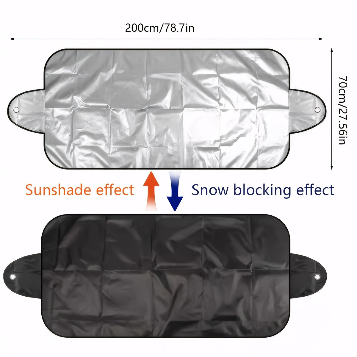 Sun visor and snow cover for car windshield, providing protection from sun, UV rays, and snow.