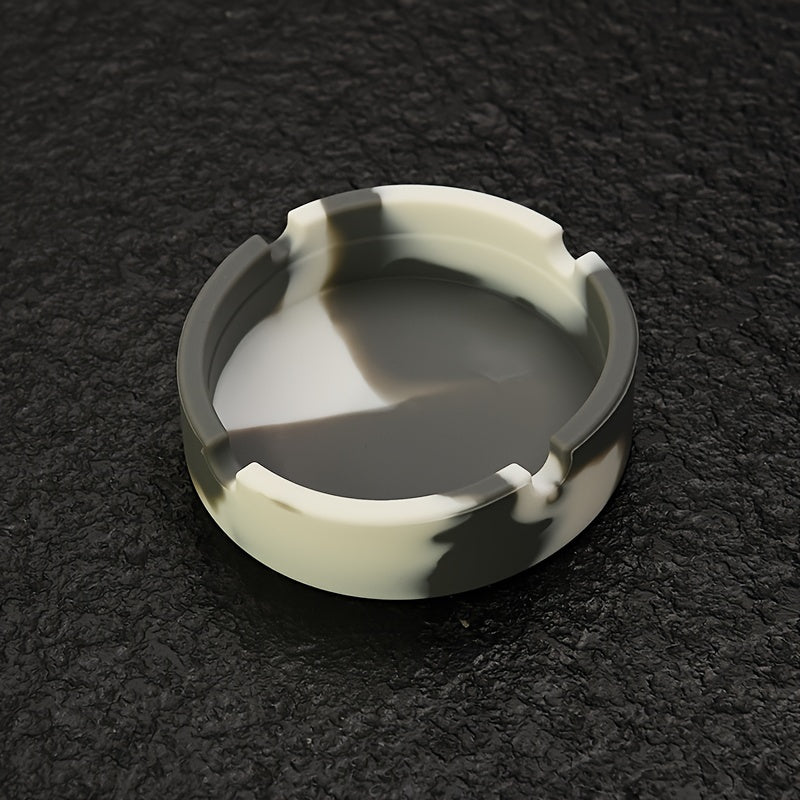 Round silicone ashtray for home or office use, suitable as a gift.