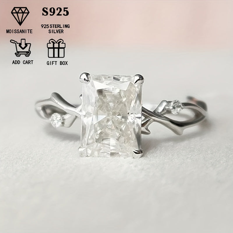 Stunning and One-of-a-Kind Engagement Ring for Women Featuring a 2ct Rectangular Moissanite on a Thorn Branch Design. This Versatile Luxury Jewelry Piece is Perfect for Valentine's Day, Mother's Day, or as a Birthday Gift for your Girlfriend. Presented