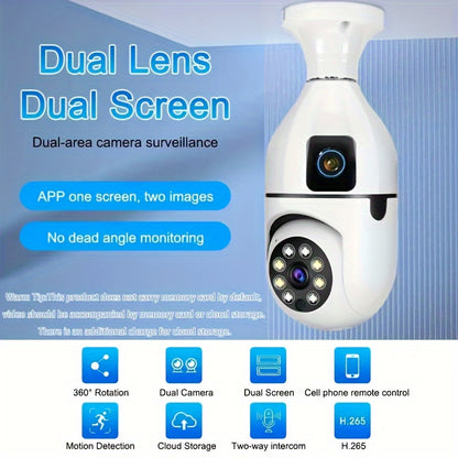 YIIYRY 360° Panoramic Light Bulb Security Camera for Home & Outdoor with HD 1080P WiFi, Smartphone Access, Two-Way Audio, Motion Detection, and Cloud Storage Optional.