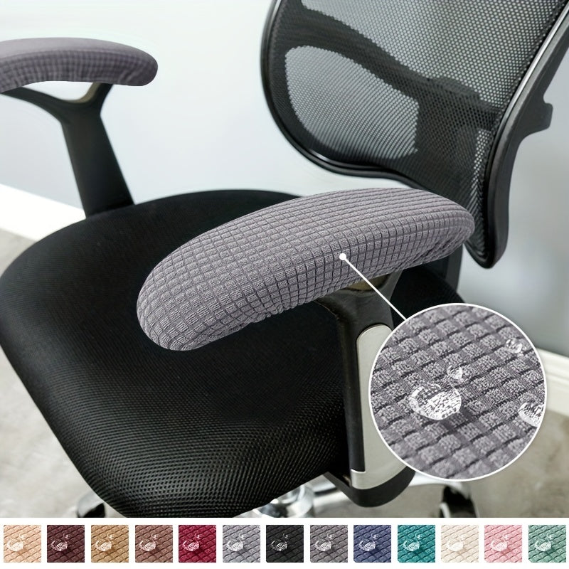 Set of 2 stretchable, water-resistant armrest slipcovers for office chairs protect arms and desk chair from scratches and stains. Ideal for rotating and computer chairs, these slipcovers make a stylish home decor accessory for your couch.