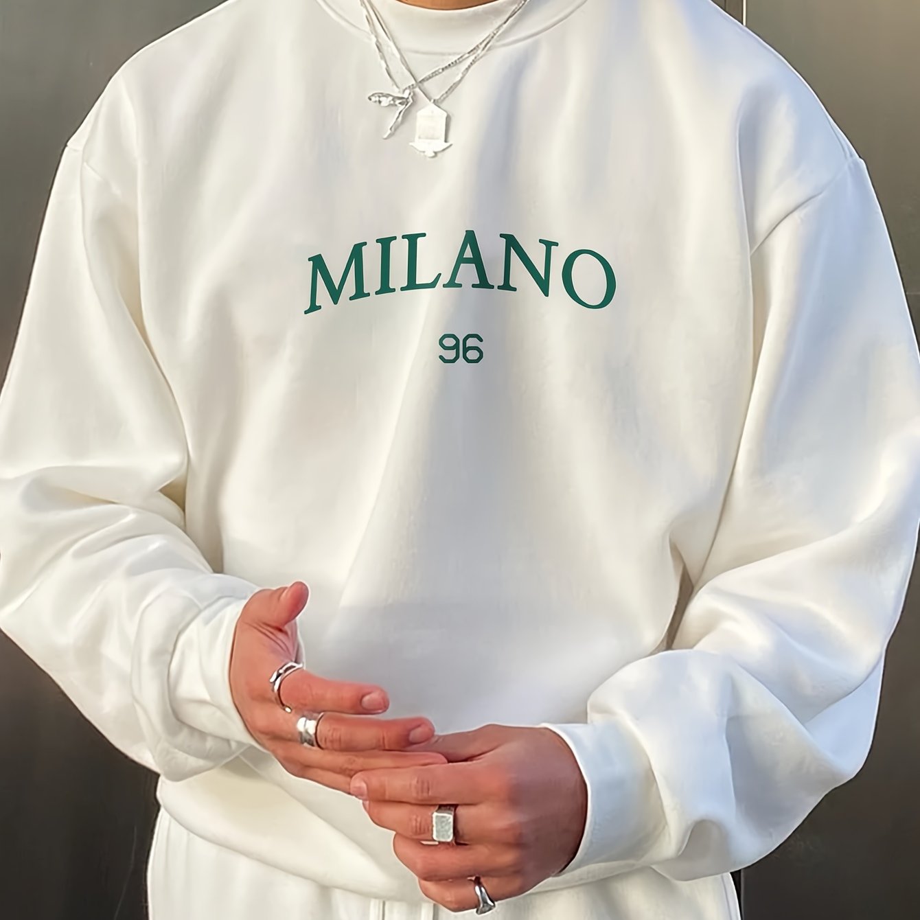 Milan 96 Graphic Crew Neck Sweatshirt for Men: Lightweight polyester blend, perfect for Spring/Summer, machine washable.