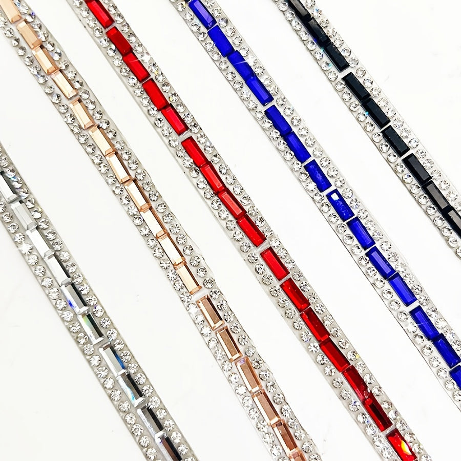 Decorate in style with this versatile Self-Adhesive Rhinestone Trim Strip! Measuring 0.7cm wide, this crystal ribbon applique is perfect for adding a touch of glamour to your DIY fashion projects, shoes, car decor, and festive embellishments.