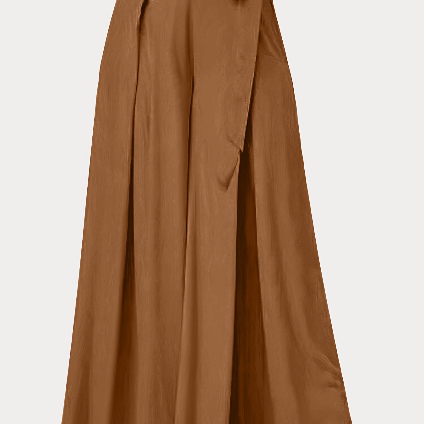 Wide-legged pants with a tie front, high waist, and a relaxed fit for women.