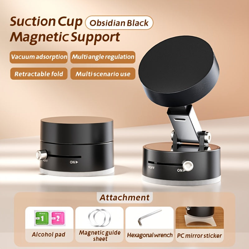 A versatile vacuum suction cup mobile phone holder with retractable and foldable double-sided magnetic suction. Ideal for use in cars, offices, homes, and on glass, metal, and porcelain