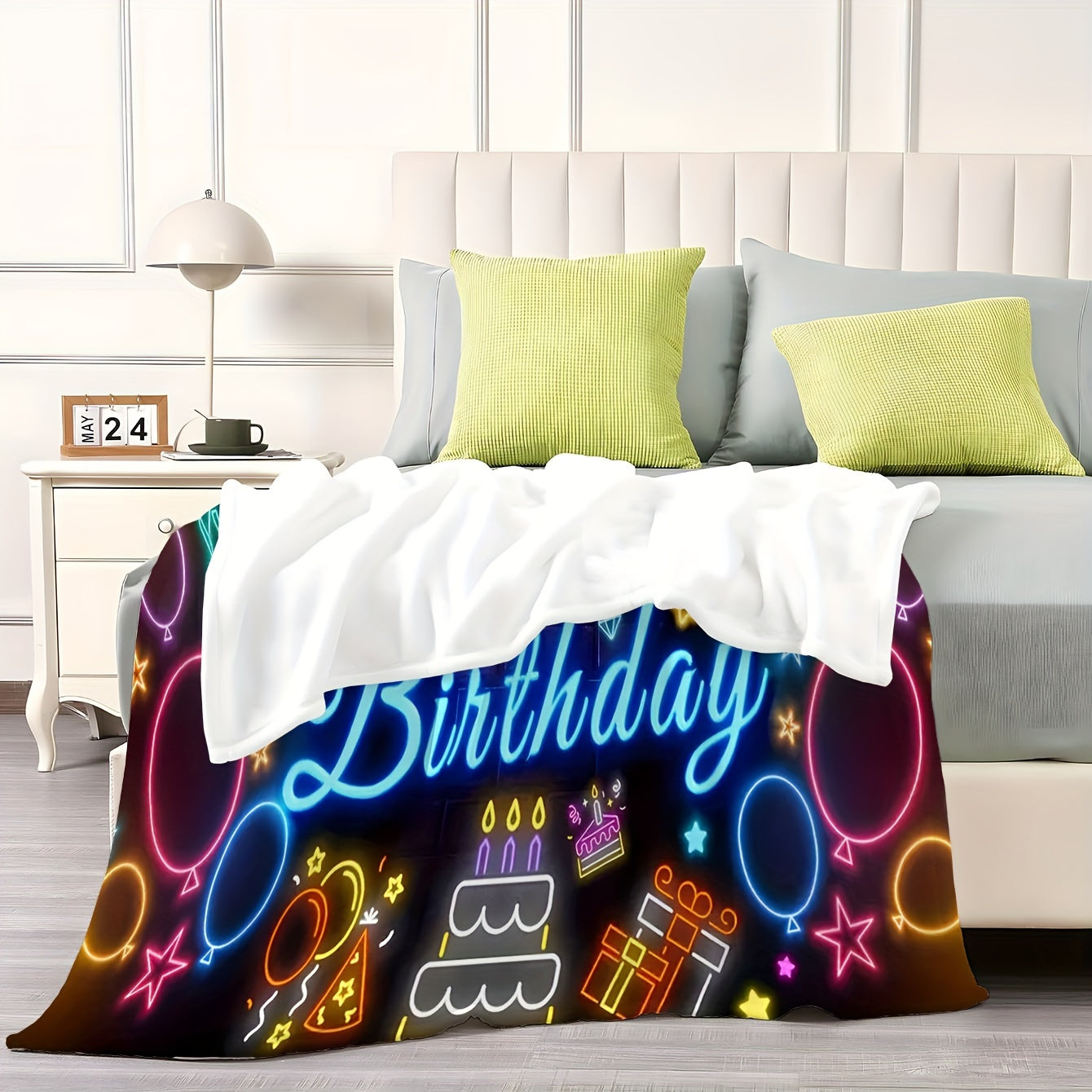 Flannel Throw Blanket for a Joyful Birthday - Featuring a Modern Design, Digital Knitted Print, Multi-functional Lightweight Throw for Couch, Bed, Work, Trips - Perfect All-Season Present, Made with 100% Polyester for Warmth and Comfort.