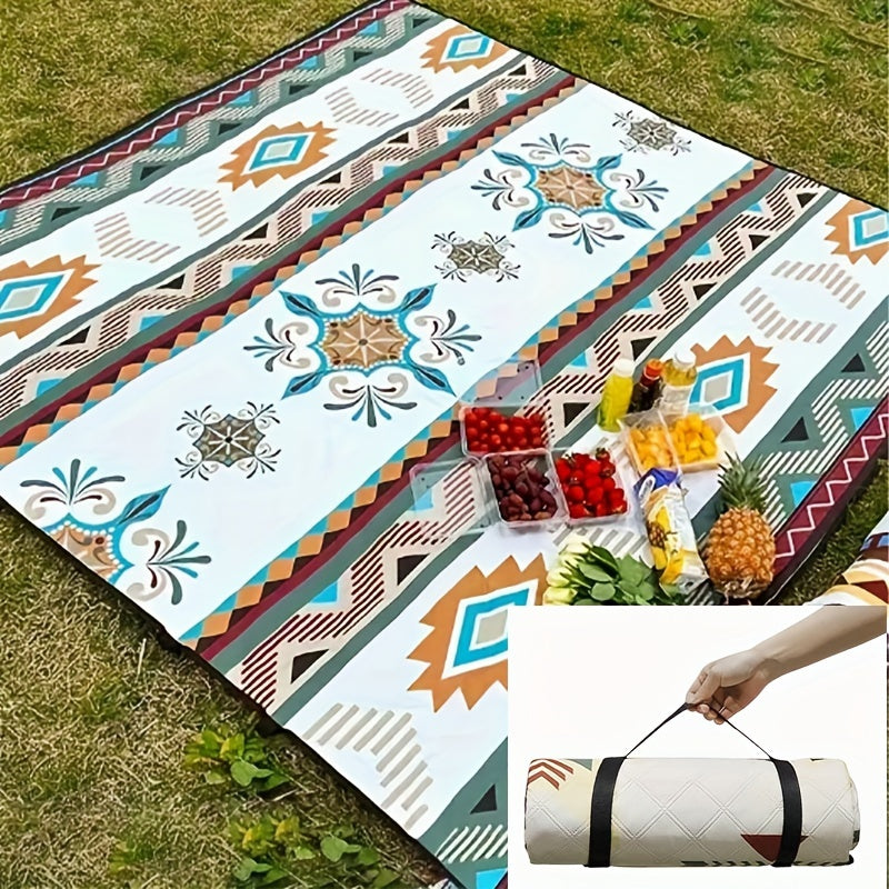 Versatile outdoor blanket for camping, beach, picnics, BBQ, hiking, and travel.