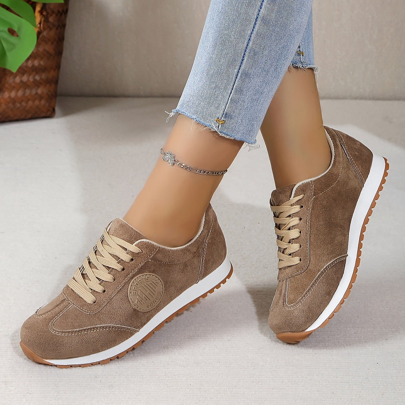 Classic women's fashion sneakers with flannel material, low top design, lace-up closure, rubber sole, plain toe, and all-season wearability.