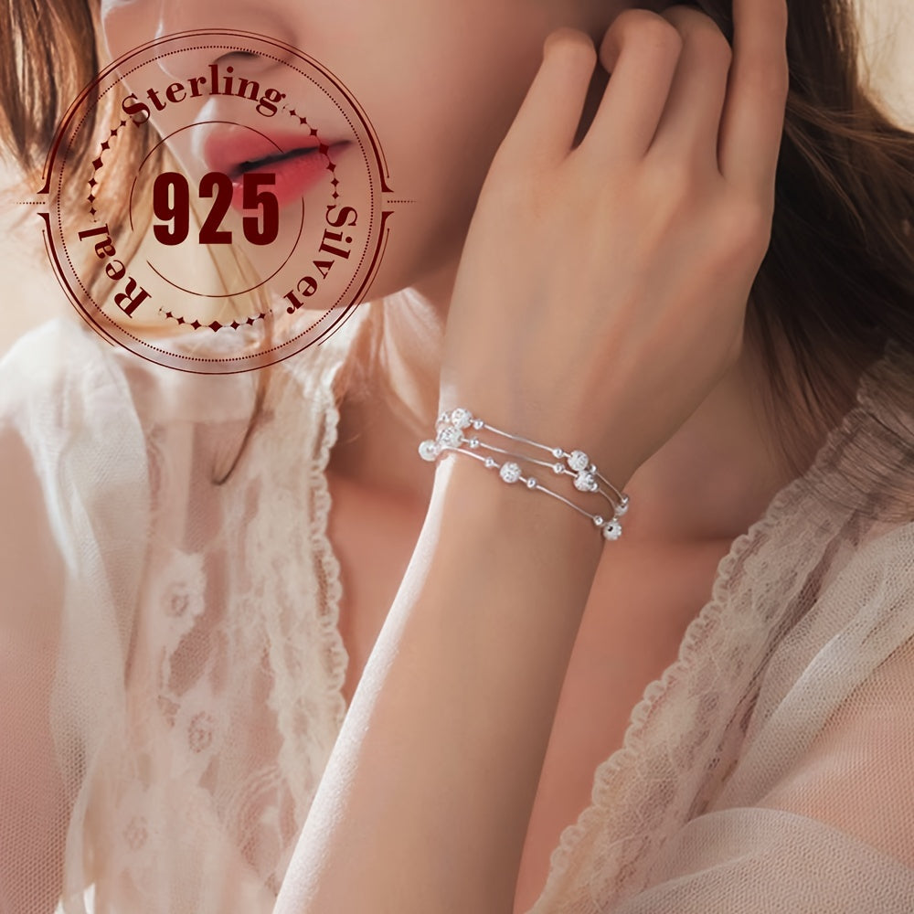 925 Pure Silver Three Lives and Three Worlds Lucky Bead Bracelet, Exquisite Jewelry Gift weighing approximately 5.1g