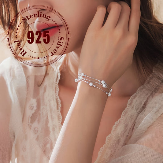 925 Pure Silver Three Lives and Three Worlds Lucky Bead Bracelet, Exquisite Jewelry Gift weighing approximately 5.1g