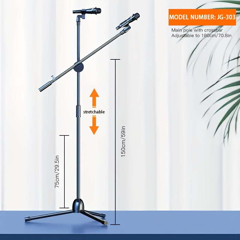 RodeoSonido Premium Microphone Stand with detachable tripod boom stand, clip holder, and metal base, ideal for singing, speeches, performances, weddings, and outdoor events.