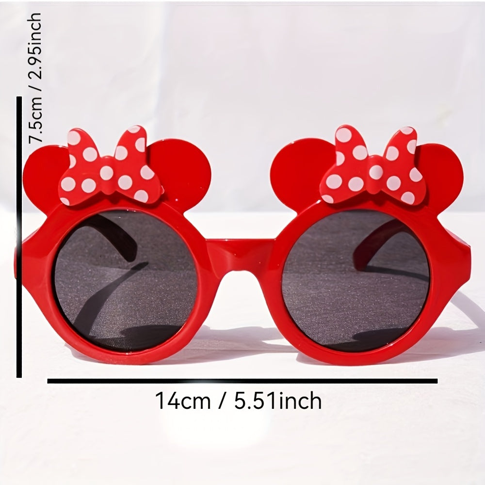 Minnie Mouse cat eye glasses in red and black with polka dot detail, perfect for women, made of plastic.