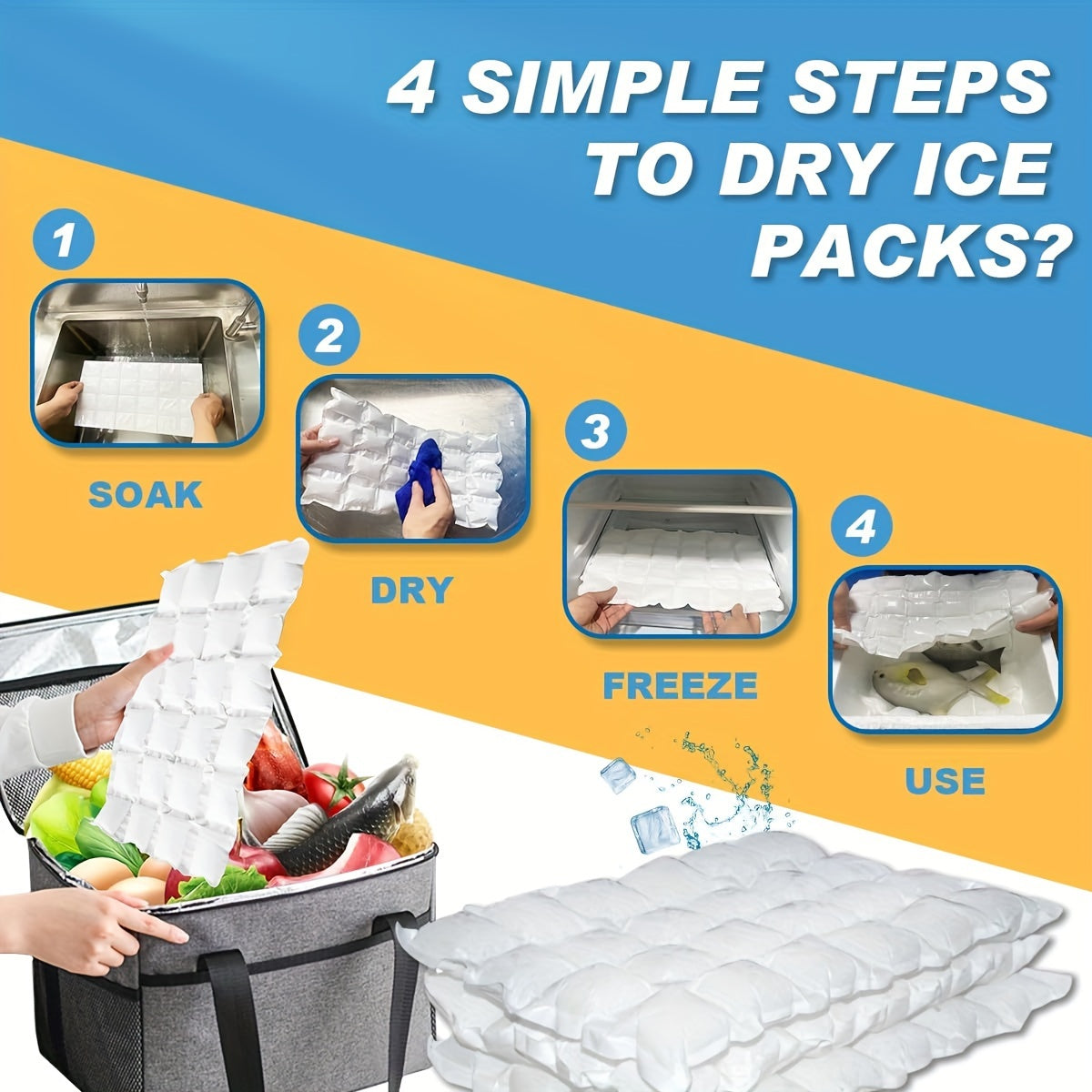 10 sheets of dry ice packs for shipping frozen food. These reusable ice gel pack sheets are flexible and long lasting, perfect for keeping food cold in coolers, lunch bags, or drinks.