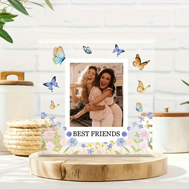 Stylish Acrylic Best Friend Photo Frame Plaque featuring a Butterfly Design - Ideal for Decorating Your Desk, Celebrating Birthdays, Graduations & Mother's Day Gifting