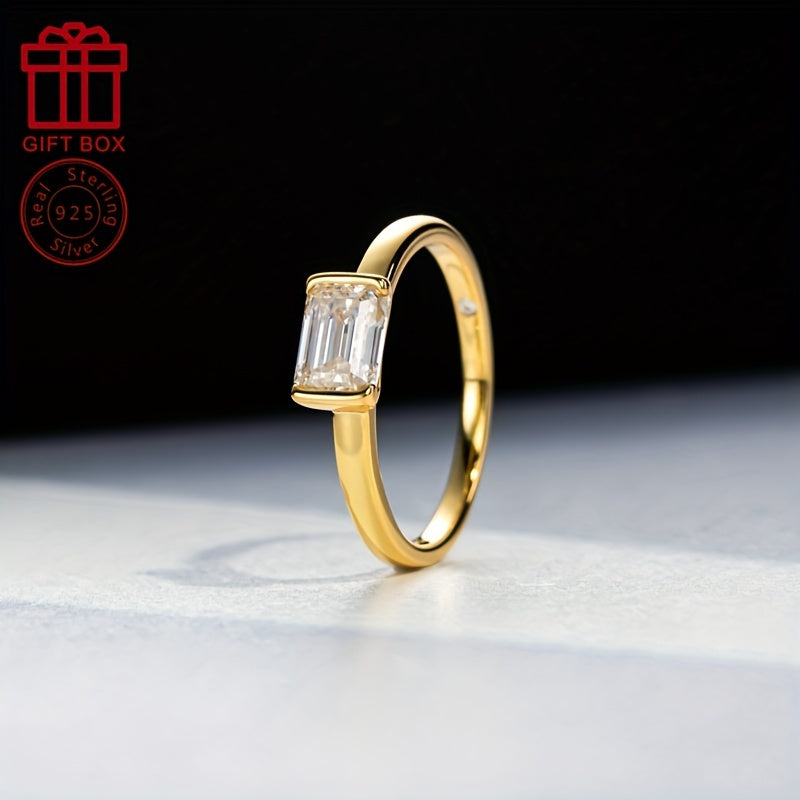 Elegant Sterling Silver Moissanite Ring featuring a 1CT Emerald Cut Stone, the Perfect Fashion Accessory for Women. Ideal for Weddings, Engagements, Anniversaries, or Parties. Stone Size: 5x7mm, Total Weight: 2.4 Grams.