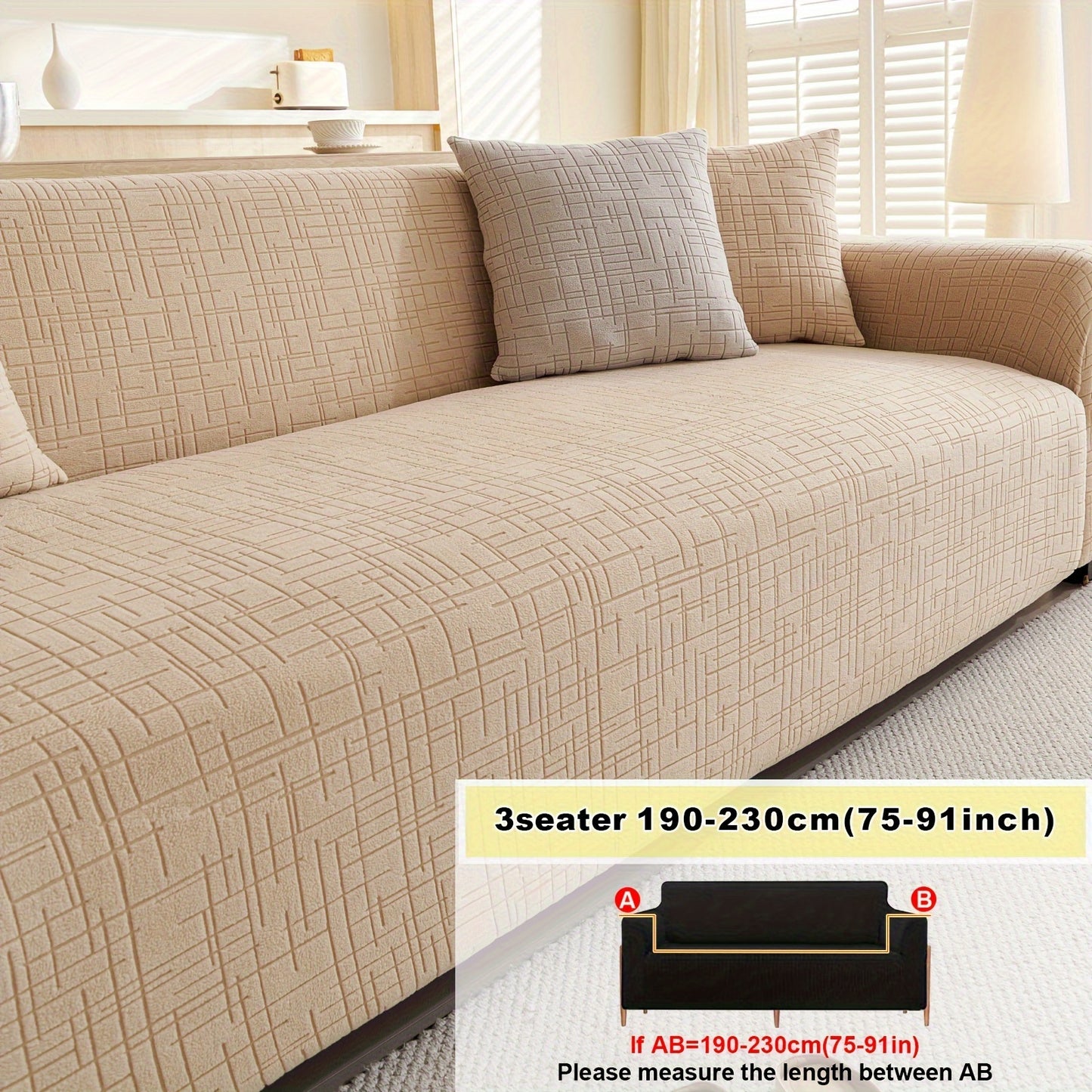 Elastic Fitted Sofa Slipcover made of Polar Fleece Fabric. T-Cushion Design, Machine Washable. Stretch Sofa Cover fits Armchair to 4-Seater Sectional Sofas. Plain Style, No Printing.