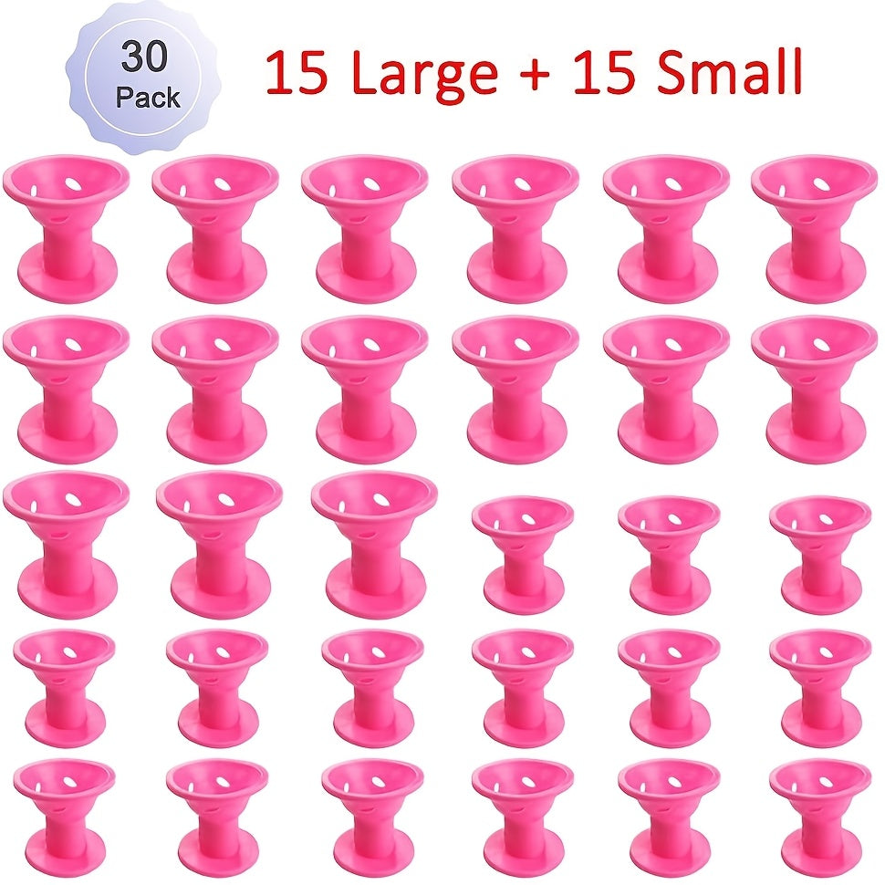 30-pack of silicone bell hair curlers for easy DIY curls on all hair types, women's styling tools for home use.