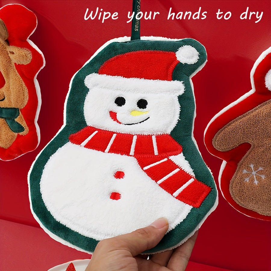 Soft, festive hand towel with cartoon design, great for holiday gifting and decorations.