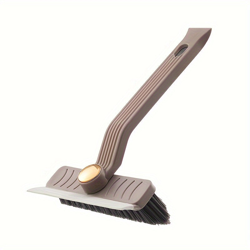 Multifunctional rotating gap brush suitable for 360° ceramic tile cleaning. This 4-in-1 bathroom floor scraper features a reusable plastic handle and is perfect for use in the living room, bedroom, bathroom, and kitchen. No power required for operation.