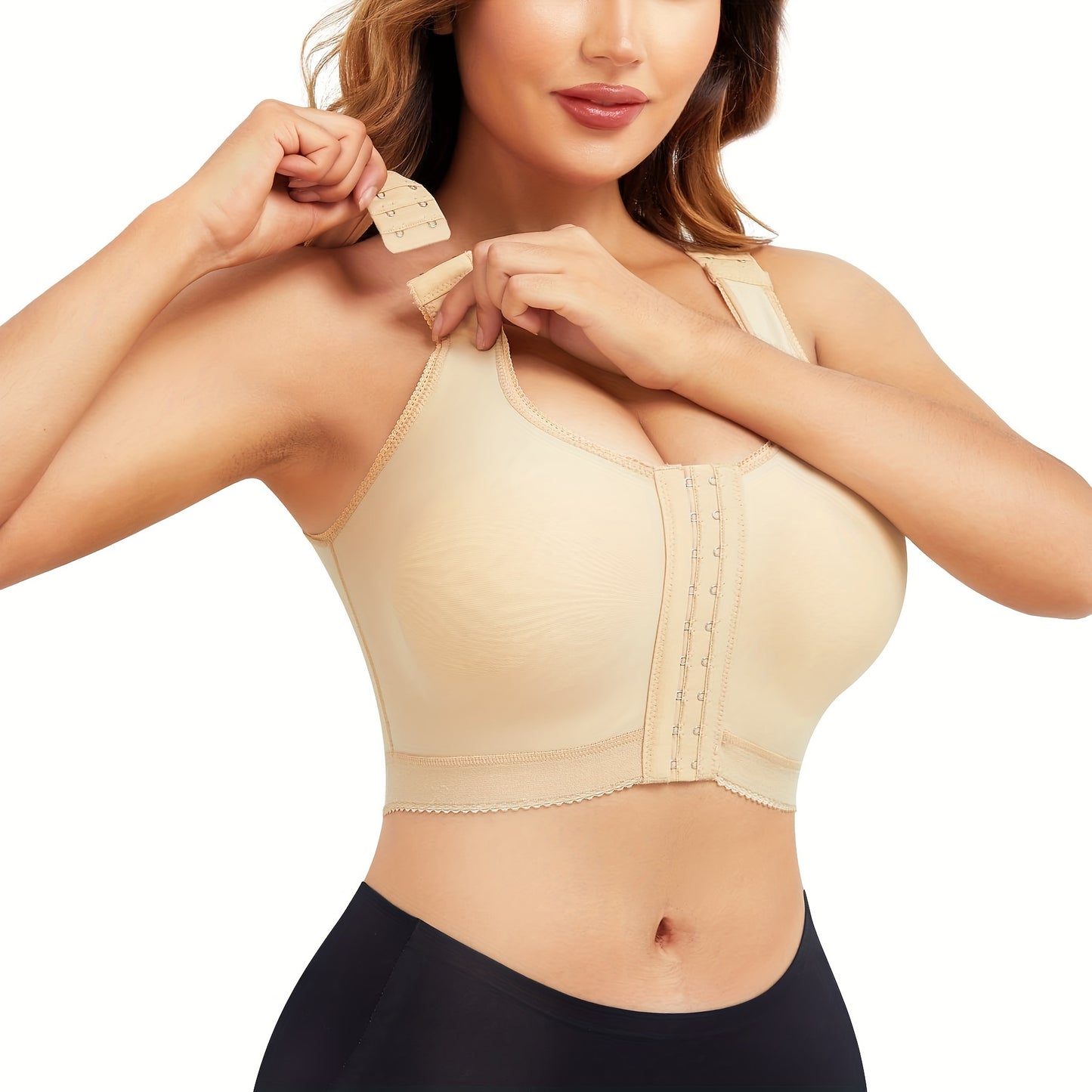 Front Buckle Wireless Bra with Wide Adjustable Straps for Post-Surgical Support