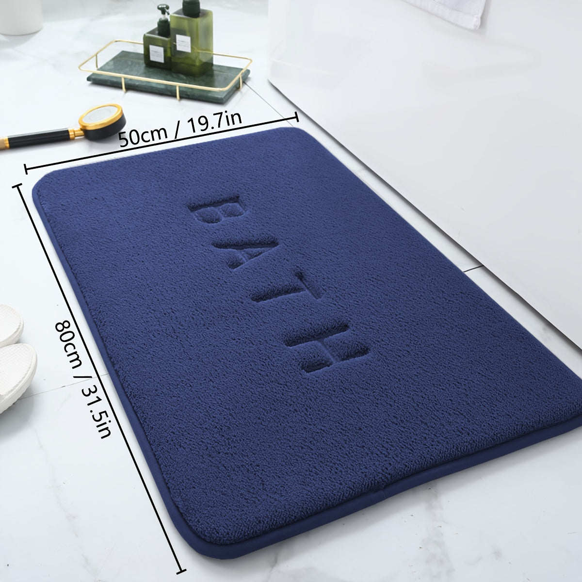 Densely Embroidered Bathroom Mat with High Absorbency, Versatile Polyester Mat for Kitchen and Living Room, Features Non-Slip PVC Backing, Rectangular Design Ideal for Doorways or Bathroom Floors