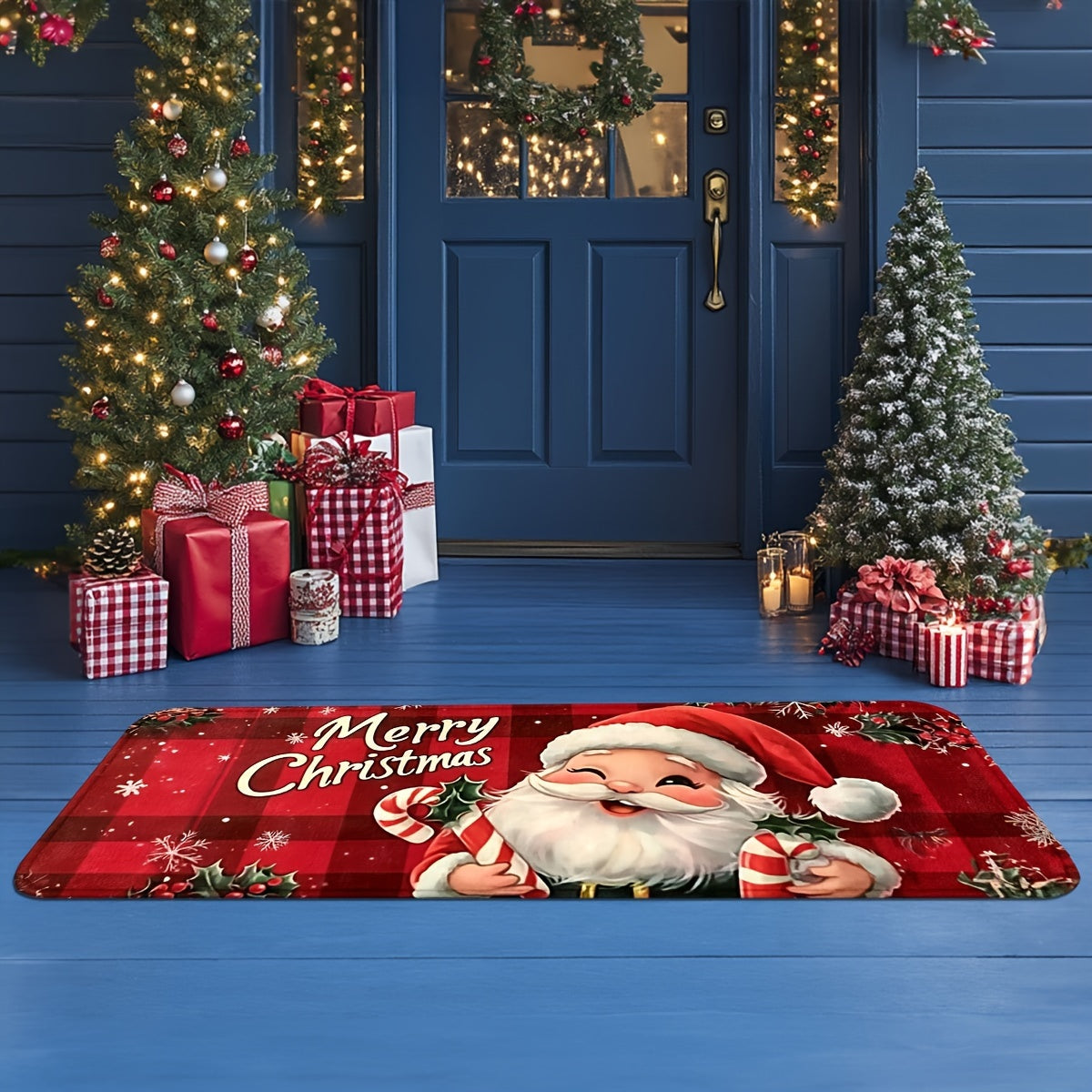 Festive Red Santa Claus Doormat - Non-Slip, Machine Washable Christmas Decoration for Living Room, Bedroom, Kitchen & Beyond