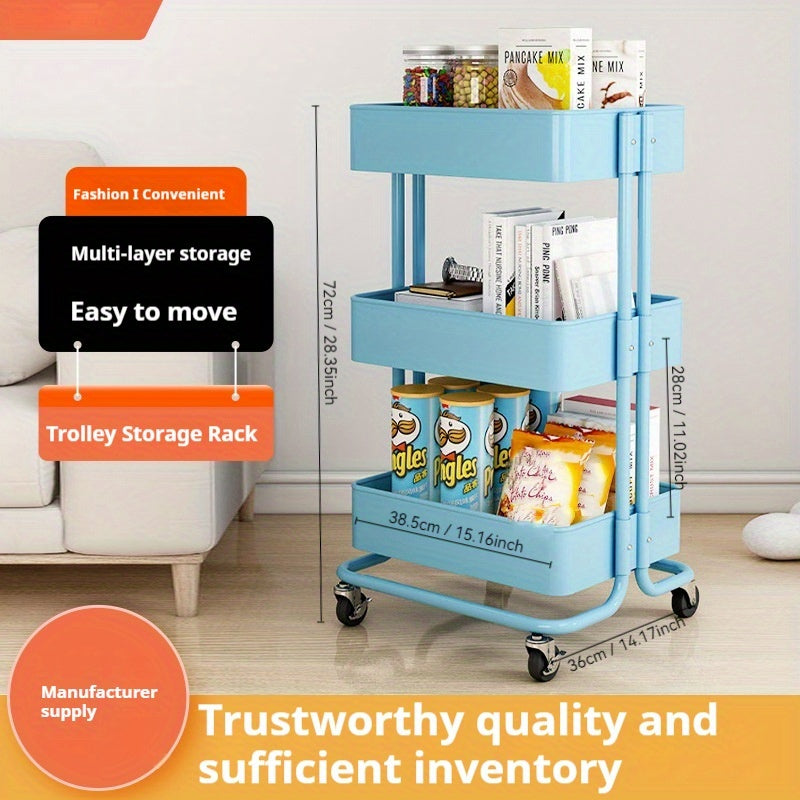 50pcs Hand Cart Storage Rack with Wheels - Multi-layered storage for kitchen, dormitories, and snacks.