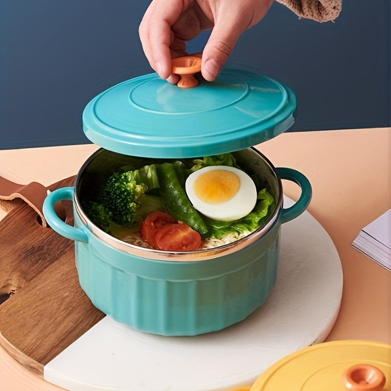 Modern Stainless Steel Soup Bowl with Lid - Microwave-Safe, Double Ear Design, Candy Colors, 850ml Capacity - A Popular Choice for Your Kitchen