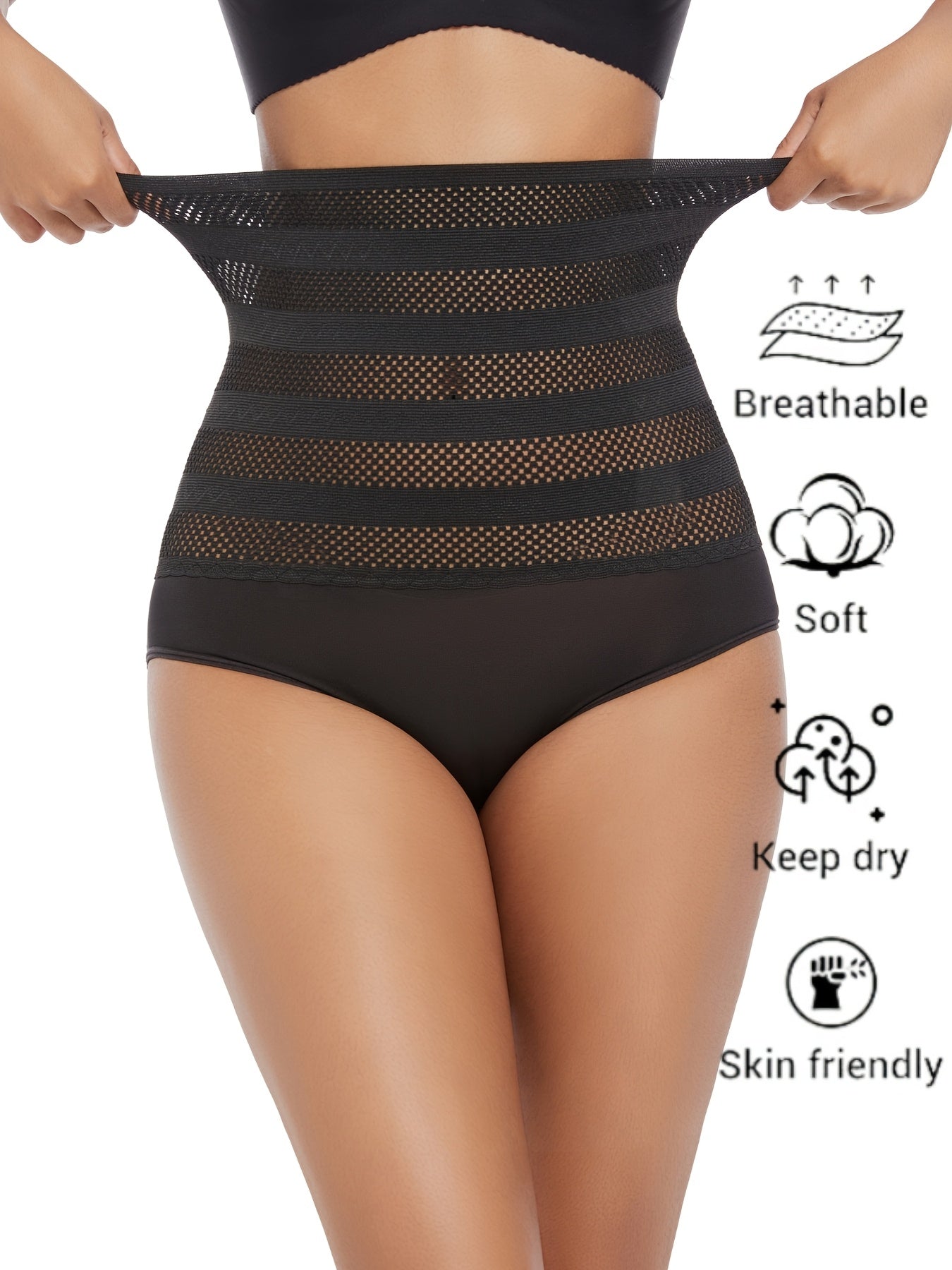 High-waist shapewear panties for plus-size women with tummy control, butt lift, and breathable mesh.