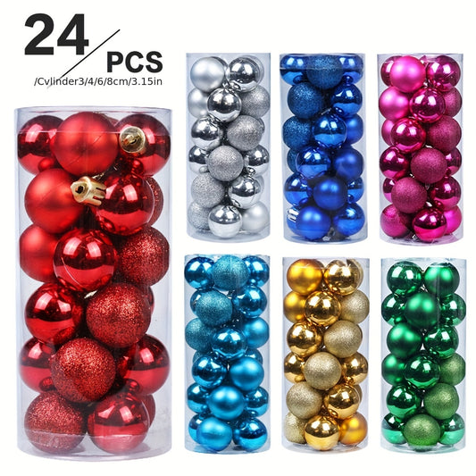 3cm festive party decoration balls, 24 per bucket, made of plastic with electroplated colors, available in 8 colors for various occasions.