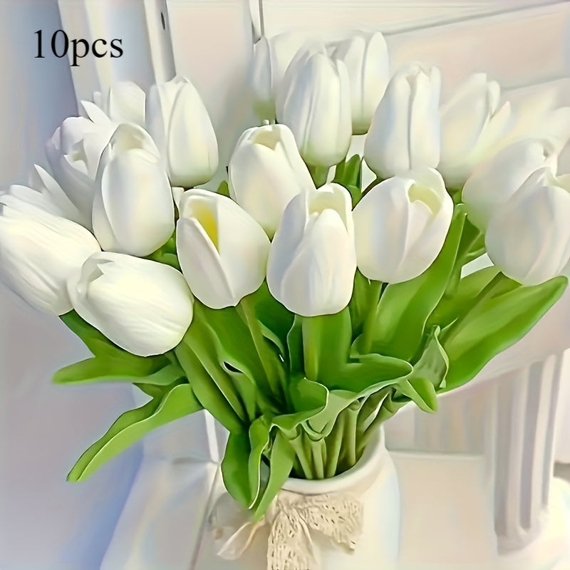 10pcs Elegant White Tulip Artificial Flowers - Perfect for Valentine's Day, Spring Wreaths, Weddings, Home, Office, and Parties