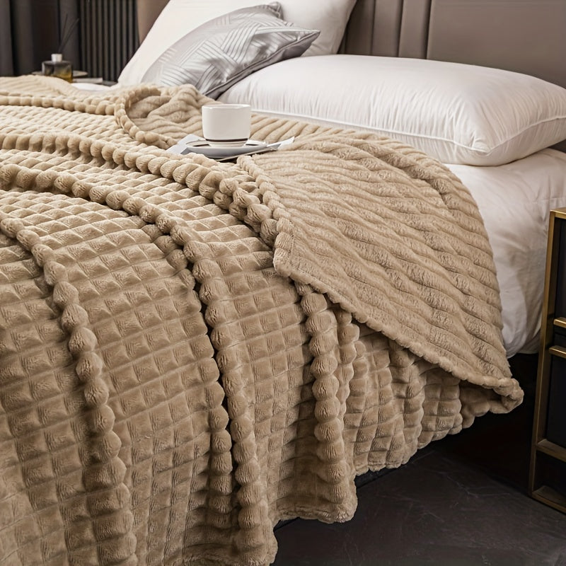 An imitation rabbit fur bed blanket featuring a corn grain pattern.