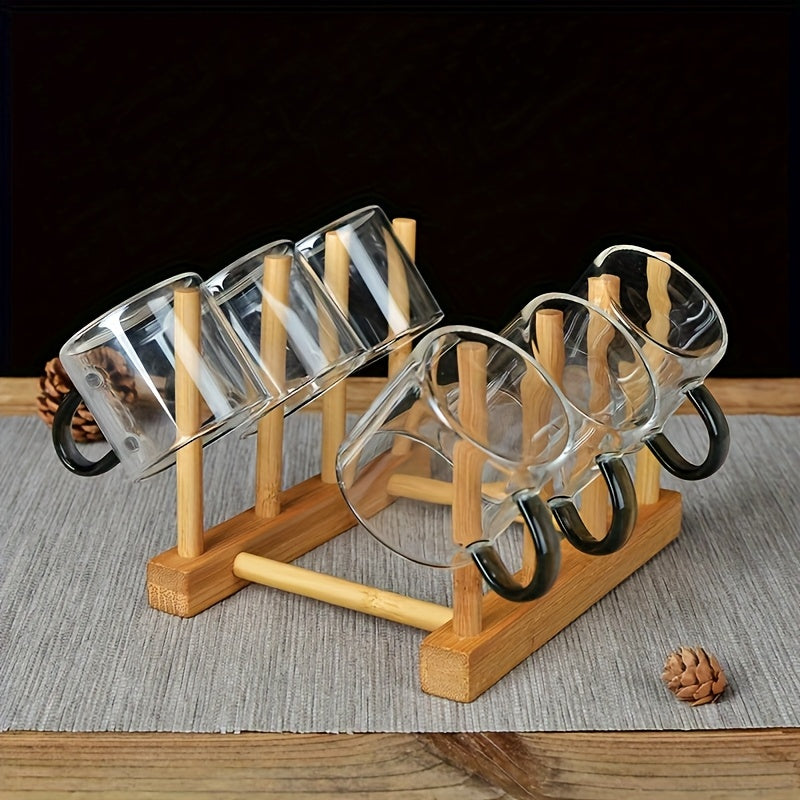 Elegant Bamboo Cup Holder for Space-Saving - Stylish Rack for Storing Tea Sets and Glassware, Dust-Proof