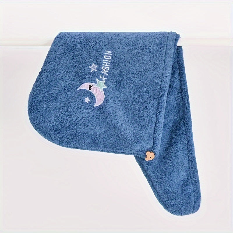 Quick-dry hair drying cap made of soft polyester with a cartoon design, highly absorbent.