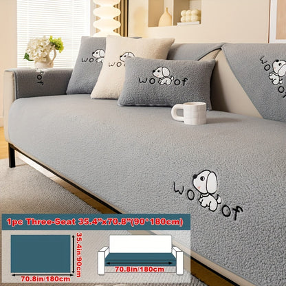 Soft Sherpa sofa cover, pet-friendly, non-slip, machine washable.